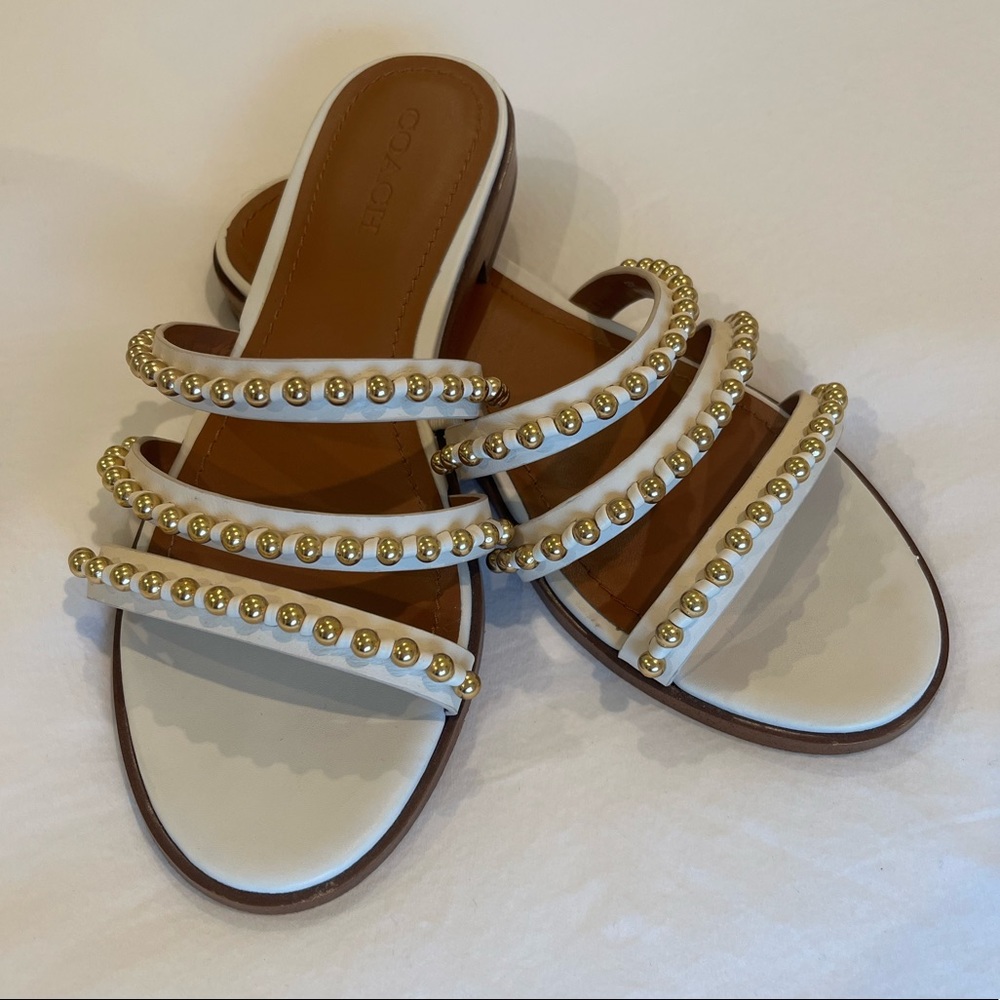 Coach Isa Gold Studded Leather Slide Sandals, Size. 8.5